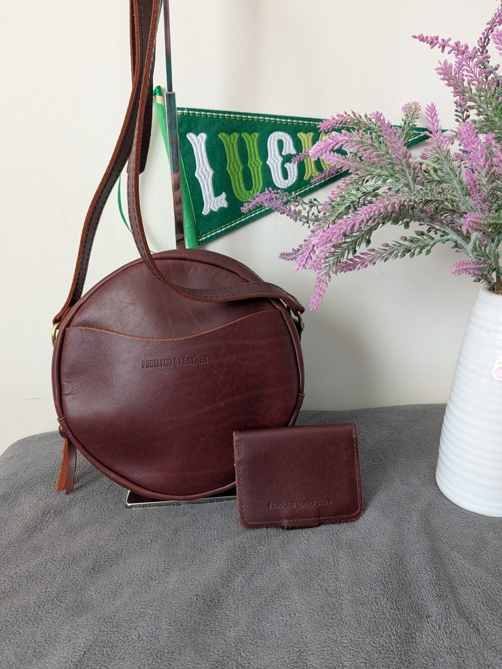 Portland Leather Goods large circle crossbody with matching small snap wallet